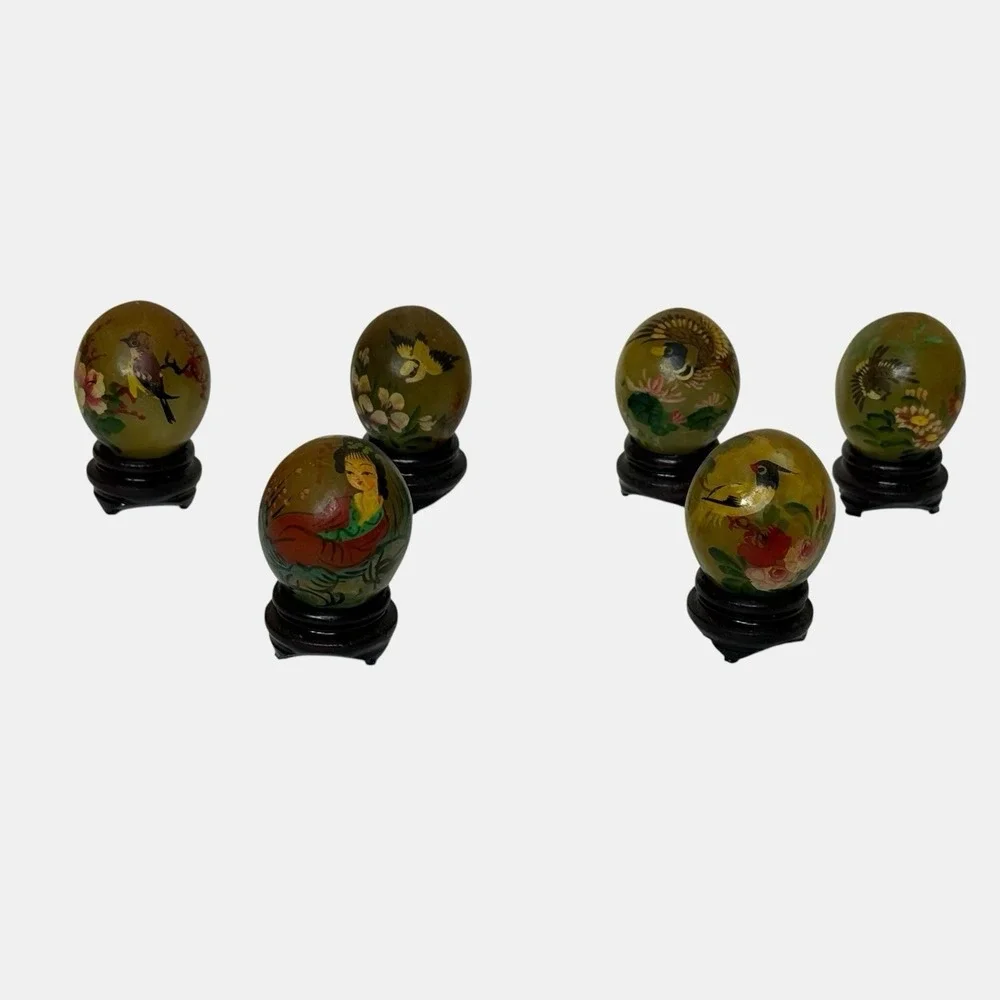 Vintage Hand Painted Jade Eggs‎ 1.5